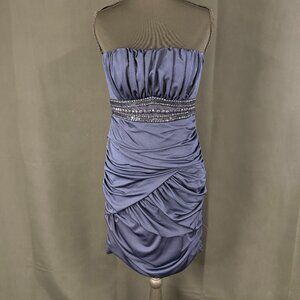 Strapless Beaded Cocktail Dress | Slate Blue | Worn Once